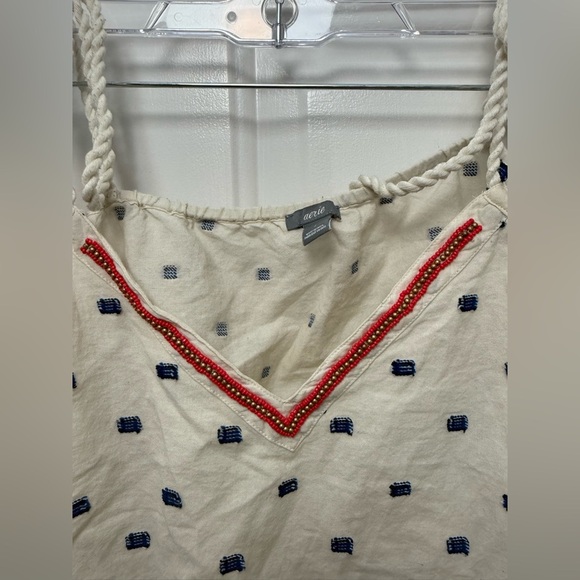 Aerie Boxy white and blue Tank Top With Beading Detail Size Large bohemian - Picture 2 of 8